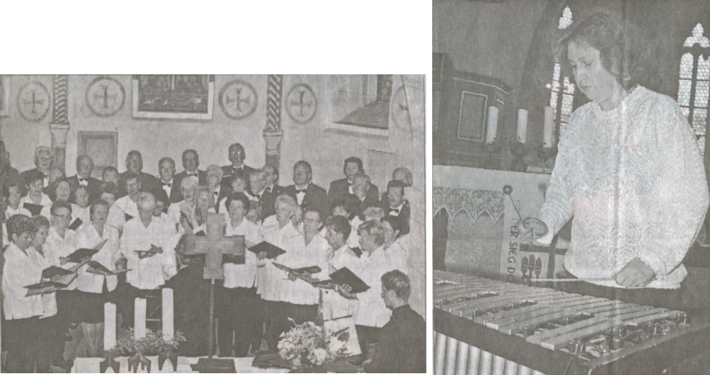 Rechts: "Es klingt ein Lied" sangen Männer und Frauen der Sängervereinigung Eintracht-Germania Großen-Buseck gemeinsam.Links: Dora Böttner lockerte die Chorbeiträge mit Darbietungen am Vibraphon auf.(Fotos: dob)